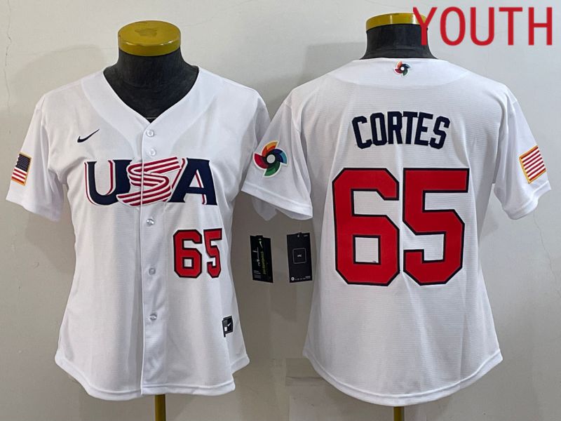 Youth 2023 World Cub USA 65 Cortes White MLB Jersey1